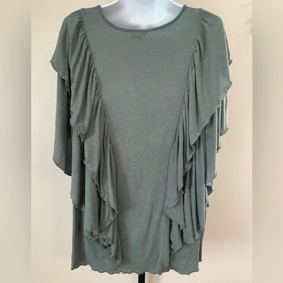 POL V-Neck Ruffle Top in Teal - Picture 12 of 16